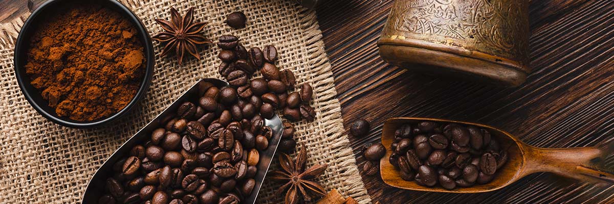 Coffee beans in a table